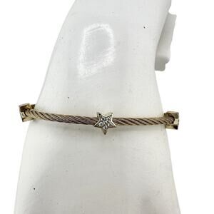 Steel and Shine Cubic Zirconia Gold Tone Star Charms Bangle 6.5” Bracelet